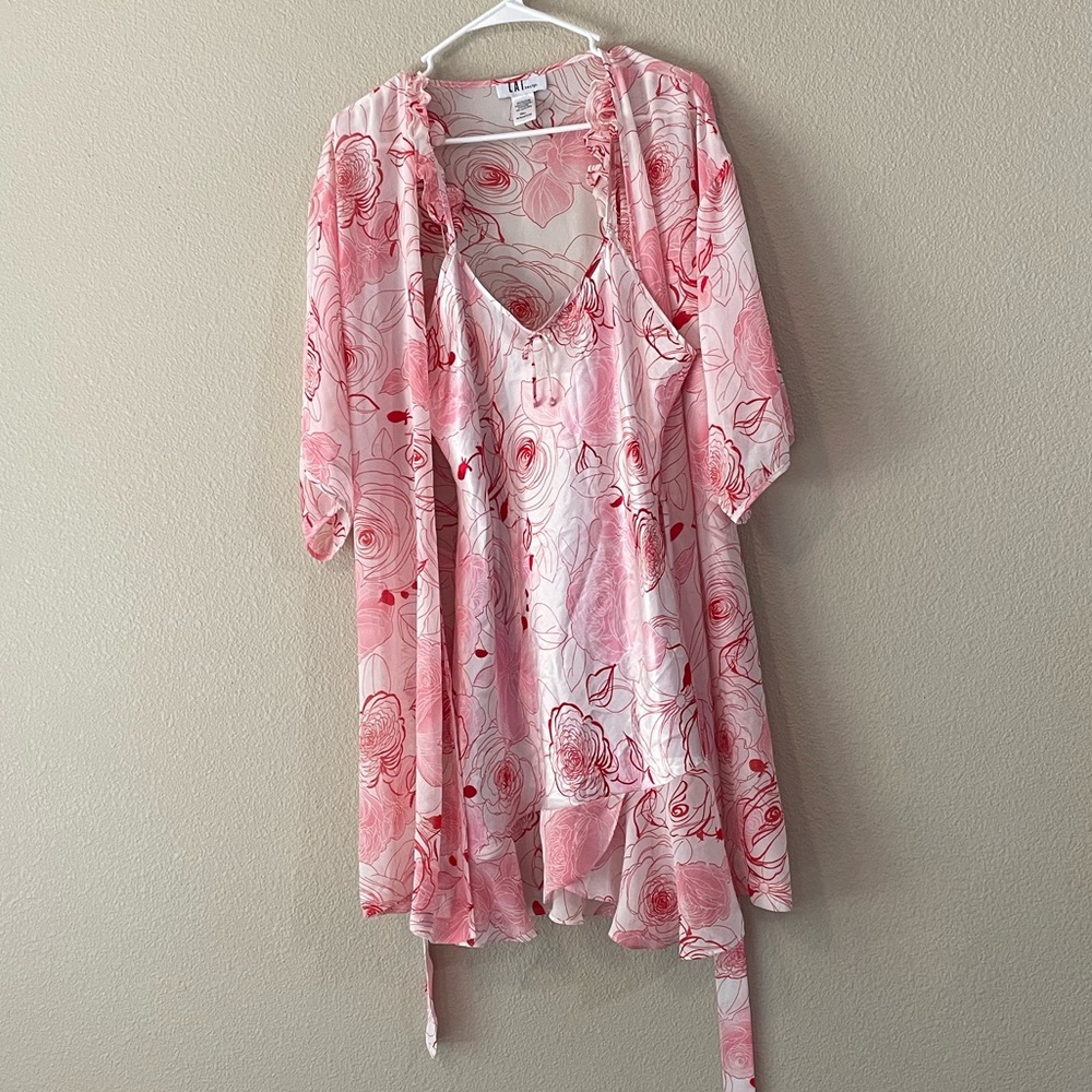 Light Pink Floral Slip Dress with Sheer Matching Robe